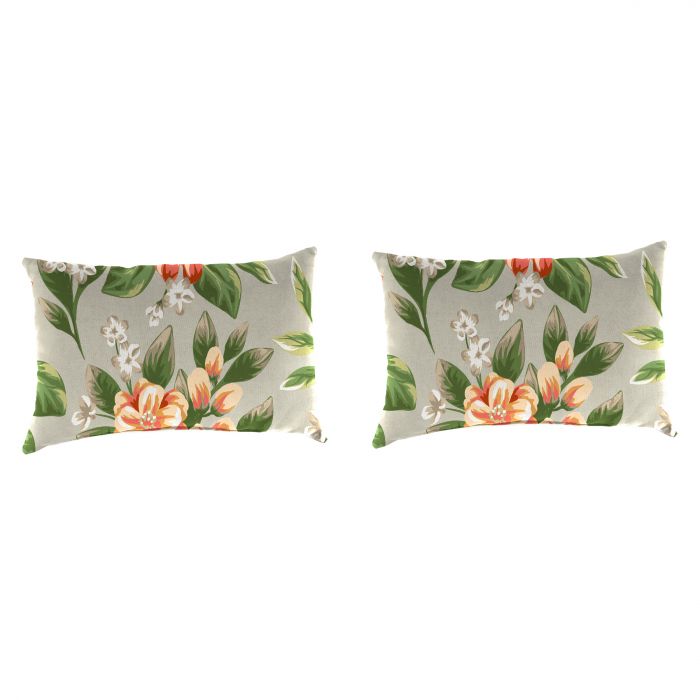 18 x 12 Tori Cedar Grey Floral Rectangular Knife Edge Outdoor Lumbar Throw Pillows 2 Pack