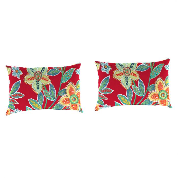 18 x 12 Leathra Red Floral Rectangular Knife Edge Outdoor Lumbar Throw Pillows 2 Pack